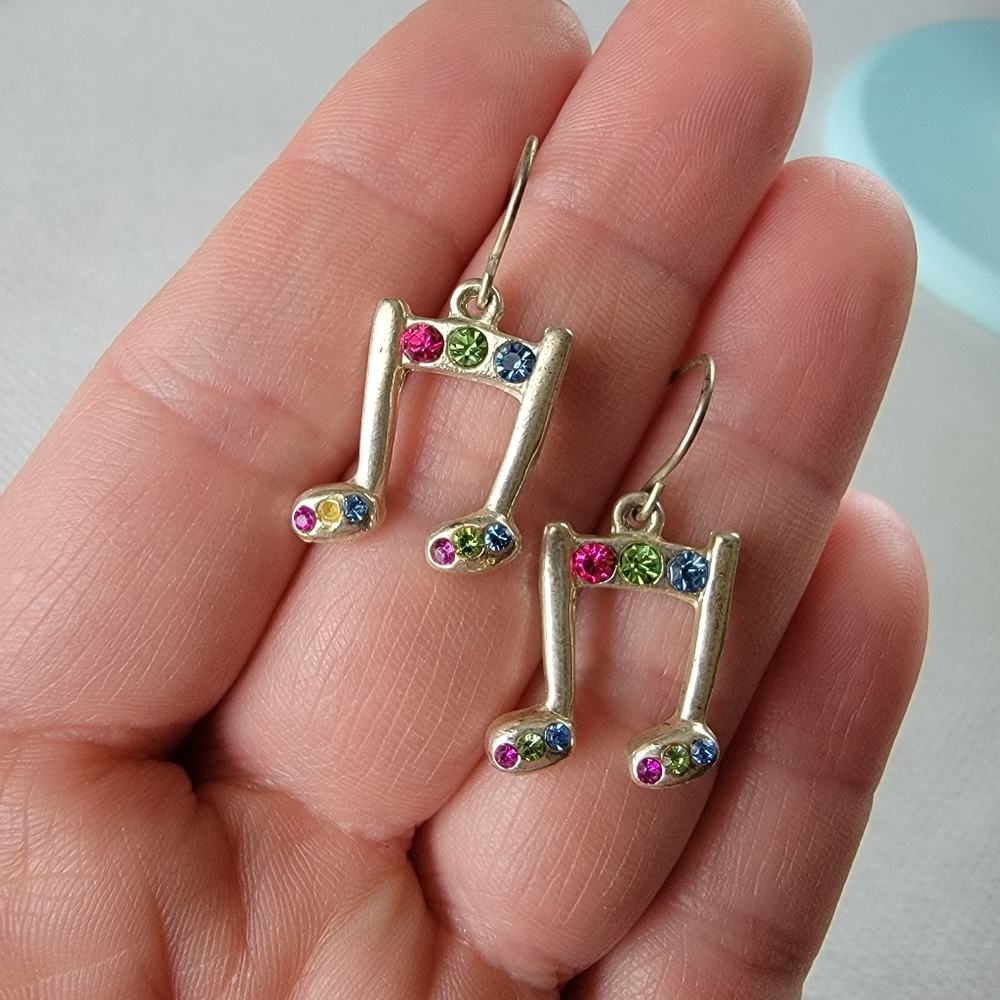 Music Note Multicolor Rhinestone Earrings - Picture 5 of 6